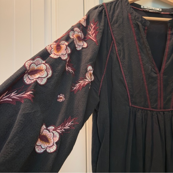 Scotch & Soda Embroidered Mini Dress Black with Floral Sleeves Size M - Picture 7 of 8